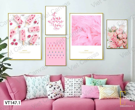 Bộ 5 Tranh Cây Kem Và Lông Vũ - VT147.1