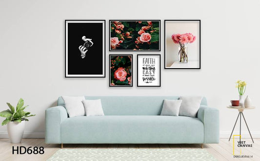 Bộ 5 Tranh Hoa Hồng, Hoa Cúc, Máy Ảnh Và Quotes - HD688