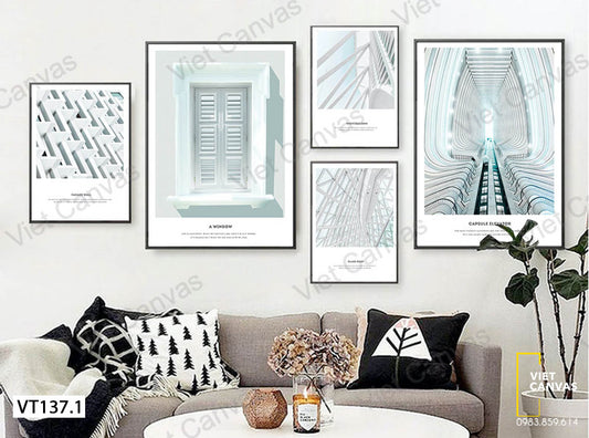 Bộ 5 Tranh Kiến Trúc Màu Trắng - VT137.1