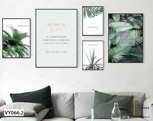 Bộ 5 Tranh Lá Cây Sum Suê Và Quotes - VY066.2