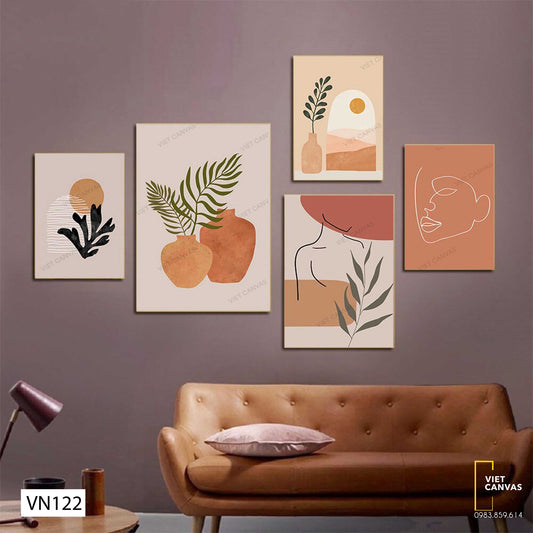 Bộ 5 Tranh Lá Cây Tối Giản - VN122