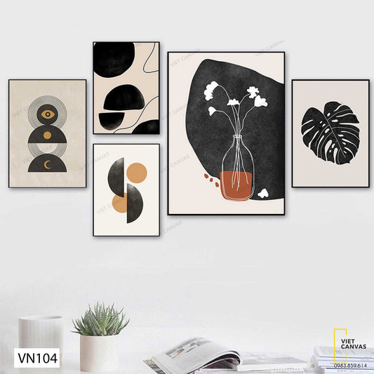 Bộ 5 Tranh Lá Cây Và Hình Học - VN104