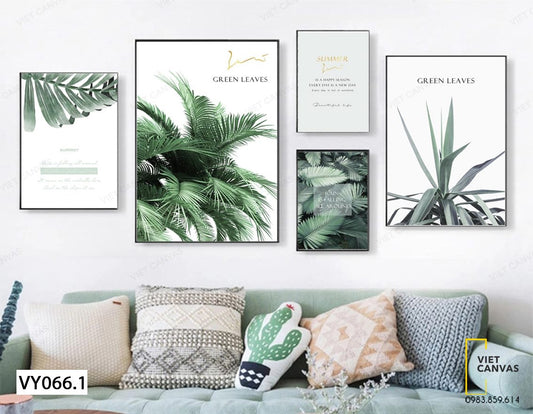 Bộ 5 Tranh Lá Cây Xanh Và Quotes - VY066.1
