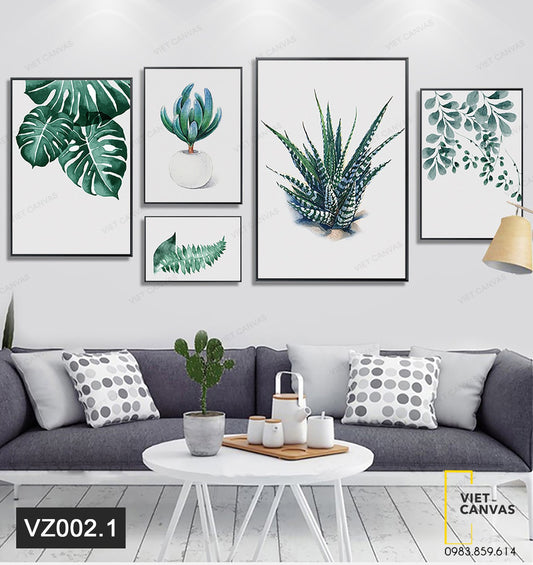 Bộ 5 Tranh Lá Cây Xanh Tươi - VZ002.1