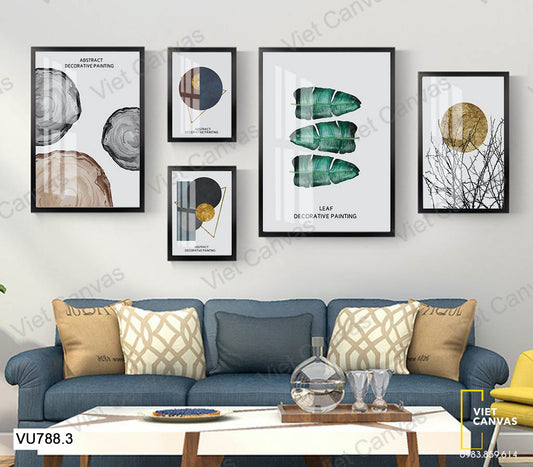 Bộ 5 Tranh Chiếc Lá Và Hình Học - VU788.3