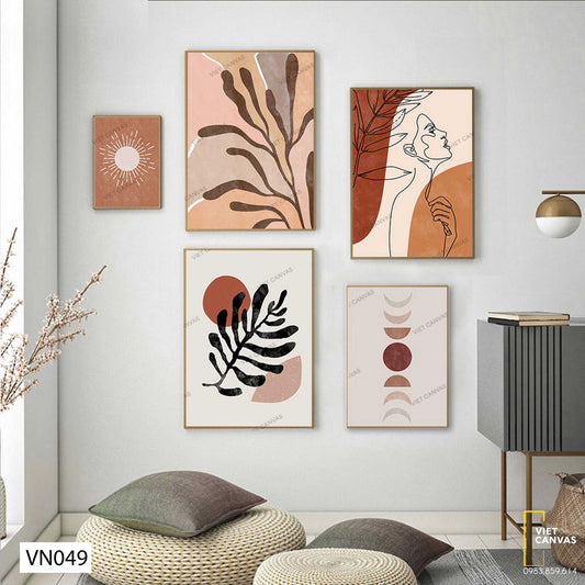 Bộ 5 Tranh Lá Và Nét Vẽ - VN049