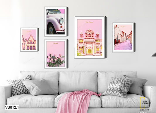 Bộ 5 Tranh Lâu Đài Và Hoa Hồng - VU012.1