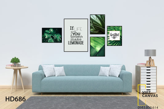 Bộ 5 Tranh Lá Cây Xanh Và Quotes - HD686