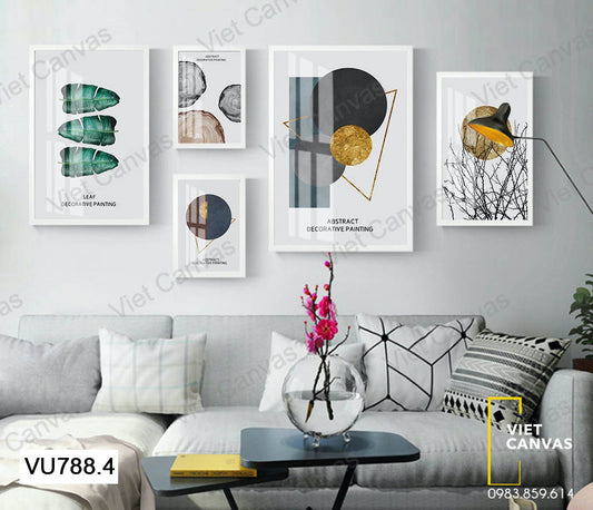Bộ 5 Tranh Lá Cây Và Hình Học - VU788.4
