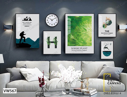 Bộ 5 Tranh Leo Núi, Con Hươu Và Chữ H - VW567