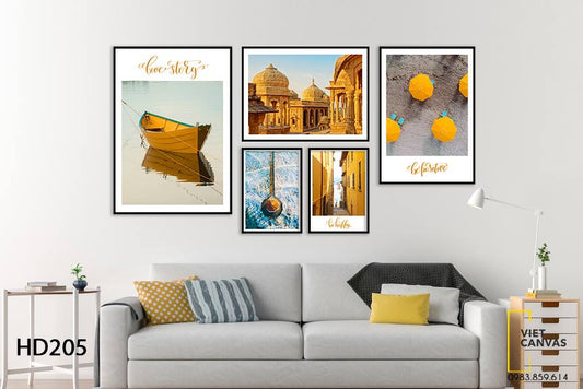 Bộ 5 Tranh Chiếc Xuồng, Khu Đền Cổ Và Những Chiếc Ô - HD205