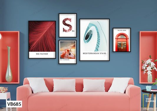 Bộ 5 Tranh Hồng Hạc, Chiếc Lông, Khung Cửa Sổ, Cầu Thang Xoáy Và Chữ S - VB685