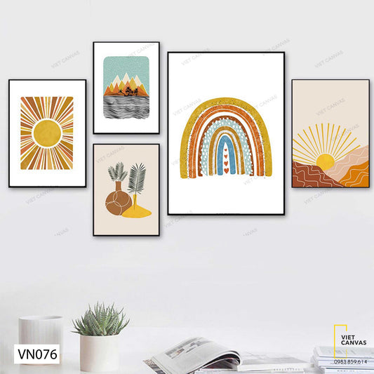 Bộ 5 Tranh Mặt Trời, Cầu Vồng Và Lá - VN076
