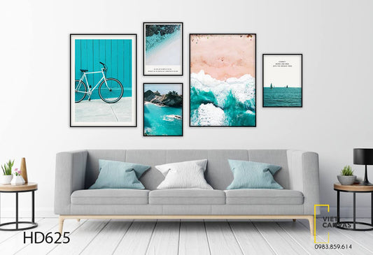 Bộ 5 Tranh Chiếc Xe Đạp Và Màu Xanh Biển Cả - HD625