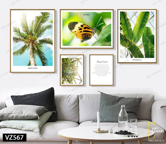Bộ 5 Tranh Màu Xanh Của Lá Cây Thiên Nhiên - VZ567