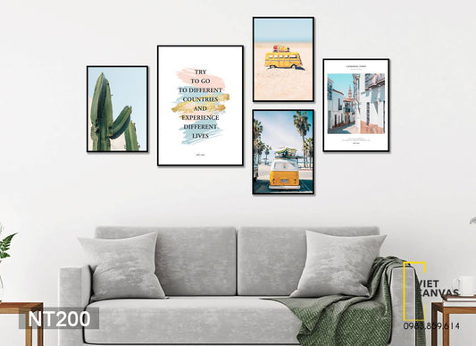 Bộ 5 Tranh Xương Rồng, Những Chiếc Xe Vàng, Khu Phố Và Quotes - NT200