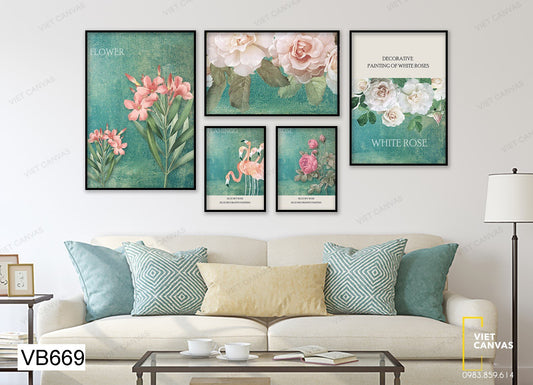 Bộ 5 Tranh Hồng Hạc Và Hoa Nở - VB669