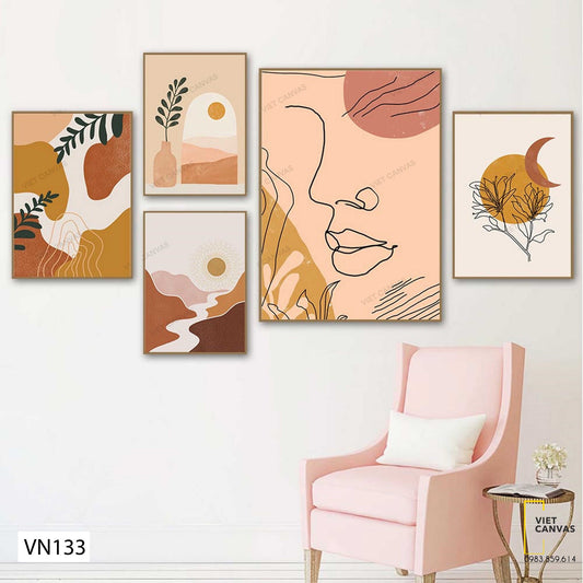 Bộ 5 Tranh Nét Vẽ Lá Và Cây - VN133