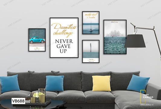 Bộ 5 Tranh Chiếc Xe Xanh, Biển Cả Và Quotes - VB688