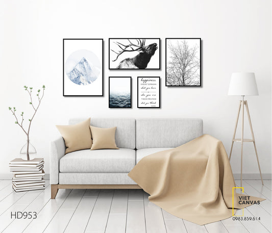 Bộ 5 Tranh Hươu, Cây, Biển Cả, Núi Và Quotes - HD953