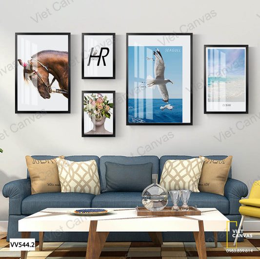 Bộ 5 Tranh Ngựa, Chim Hải Âu Và Biển - VV544.2