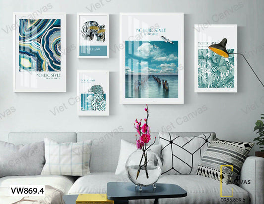 Bộ 5 Tranh Ngựa Vằn, Đại Bàng Và Biển - VW869.4