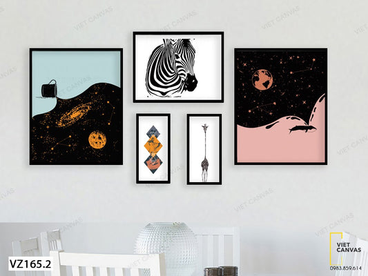 Bộ 5 Tranh Ngựa Vằn Và Hươu Cao Cổ - VZ165.2