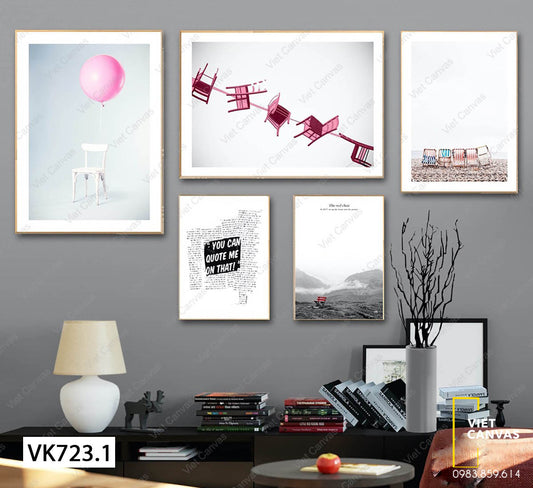 Bộ 5 Tranh Những Chiếc Ghế Tinh, Núi Đồi Và Quotes - VK723.1