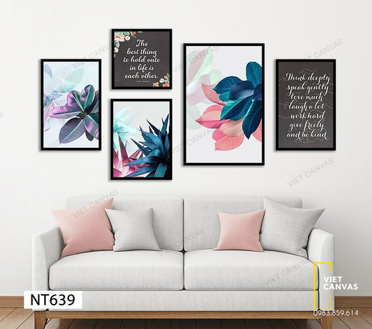 Bộ 5 Tranh Những Chiếc Lá Sắc Màu Và Quotes - NT639