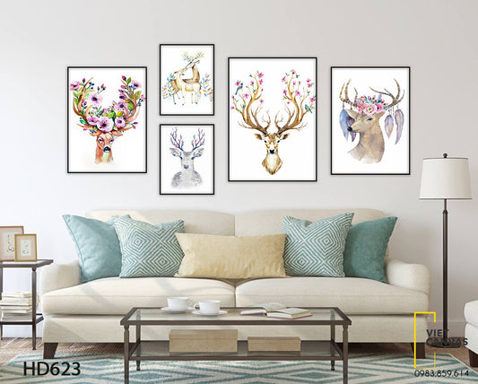 Bộ 5 Tranh Những Chú Hươu Sắc Màu - HD623