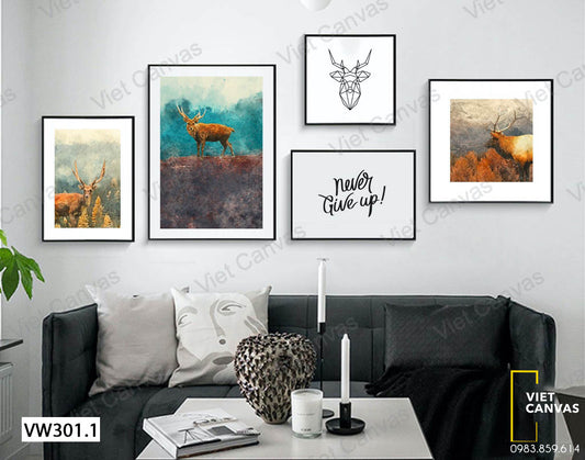 Bộ 5 Tranh Những Chú Nai Ngơ Ngác Và Quotes - VW301.1