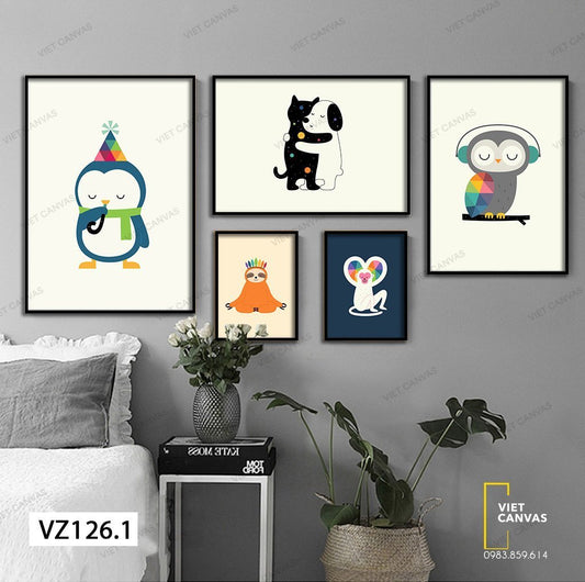 Bộ 5 Tranh Những Con Thú Dễ Thương - VZ126.1