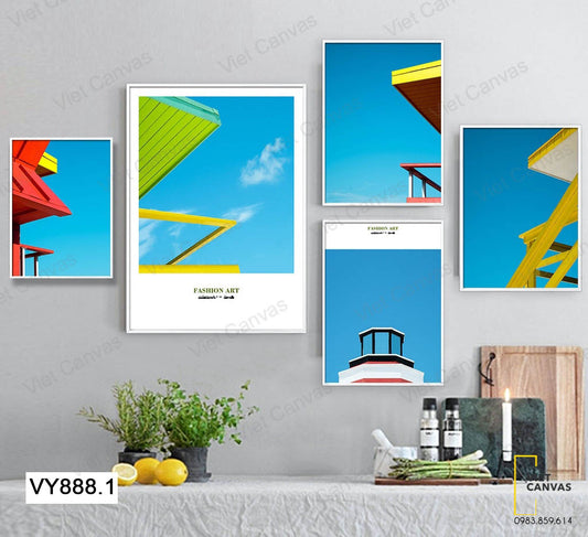 Bộ 5 Tranh Những Mái Nhà Nhiều Màu Sắc - VY888.1