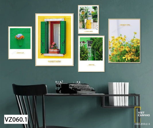 Bộ 5 Tranh Khung Cửa Sổ Bên Vườn Hoa Lá - VZ060.1