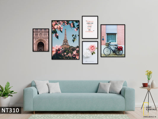 Bộ 5 Tranh Phong Cảnh Paris With Rose - NT310