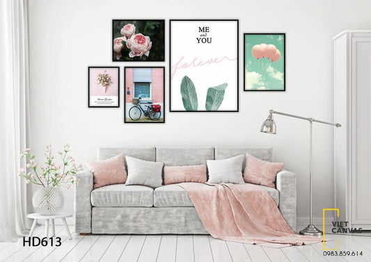 Bộ 5 Tranh Ly Kem Hoa, Chiếc Xe Đạp, Hoa Nở Và Bong Bóng - HD613