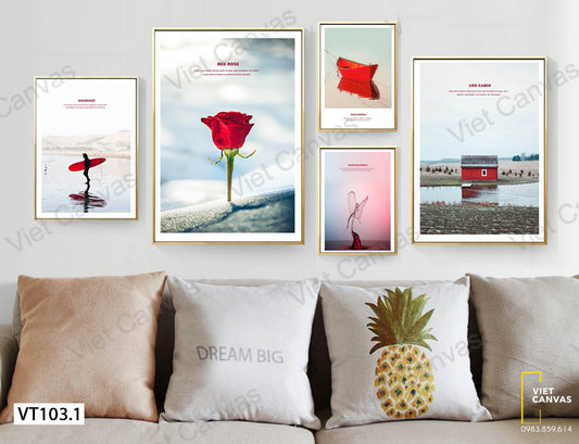 Bộ 5 Tranh Hoa Hồng Và Ngôi Nhà - VT103.1