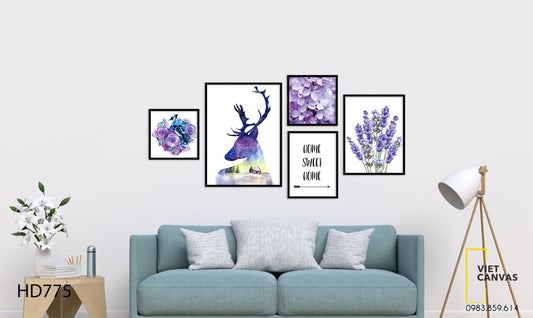 Bộ 5 Tranh Hươu, Đóa Hoa Tím Lãng Mạn Và Quotes - HD775