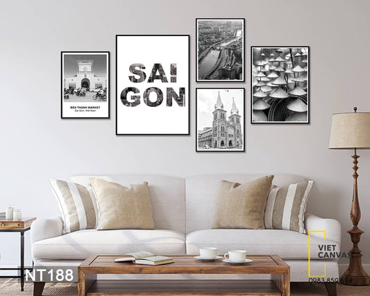 Bộ 5 Tranh Sài Gòn Trắng Đen - NT188