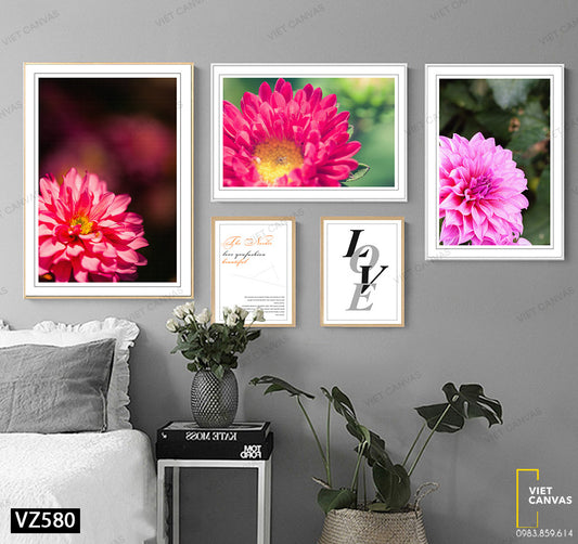 Bộ 5 Tranh Sự Rực Rỡ Những Đóa Hoa Và Quotes - VZ580