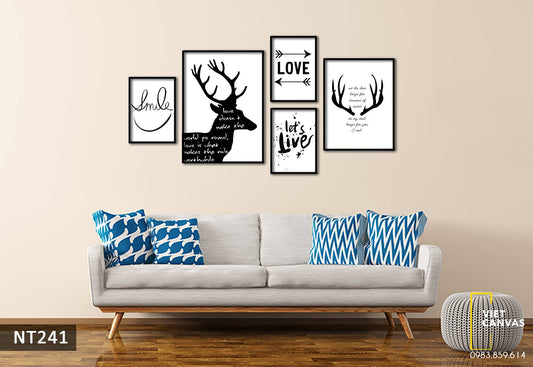 Bộ 5 Tranh Sừng Hươu Sắc Đen Và Quotes - NT241
