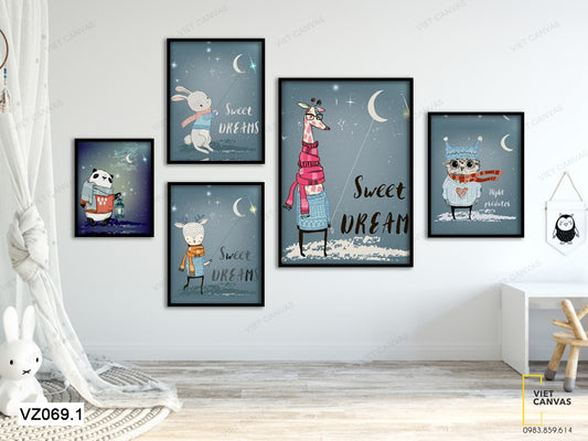 Bộ 5 Tranh Hoạt Hình Động Vật Dễ Thương - VZ069.1