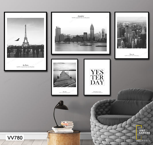 Bộ 5 Tranh Tháp Eiffel Và Thành Phố - VV780