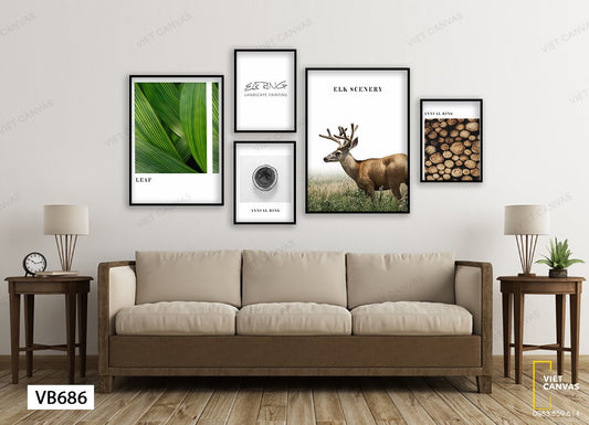 Bộ 5 Tranh Hươu, Lá Cây - VB686