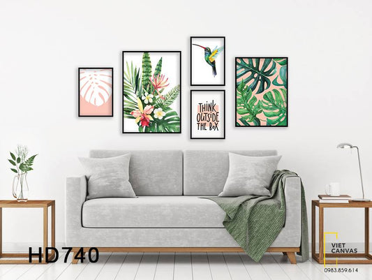 Bộ 5 Tranh Lá Cây, Chú Chim Và Quotes - HD740