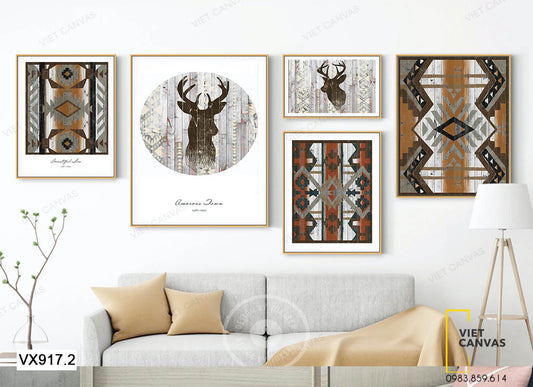 Bộ 5 Tranh Hươu Và Họa Tiết - VX917.2