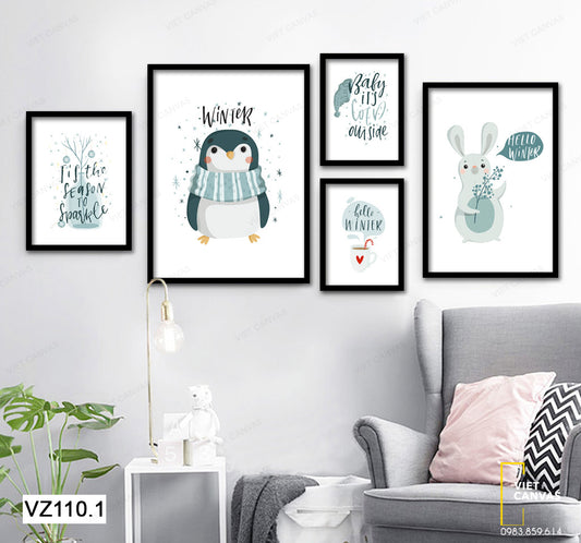 Bộ 5 Tranh Thỏ Và Chim Cánh Cụt - VZ110.1