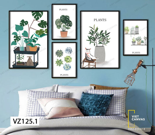 Bộ 5 Tranh Lá Cây Xanh Và Sen Đá - VZ125.1