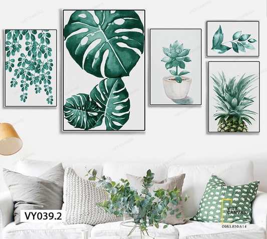 Bộ 5 Tranh Dứa Và Lá Cây Xanh - VY039.2