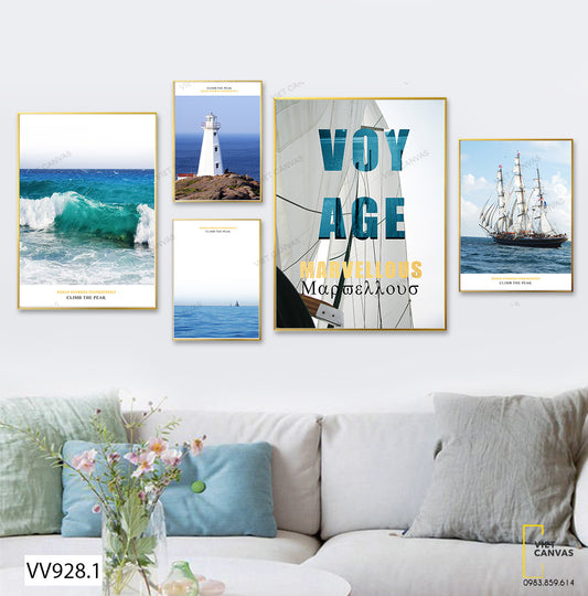 Bộ 5 Tranh Thuyền Buồm Và Ngọn Hải Đăng - VV928.1